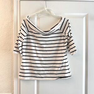 LOFT Black and White Striped Blouse